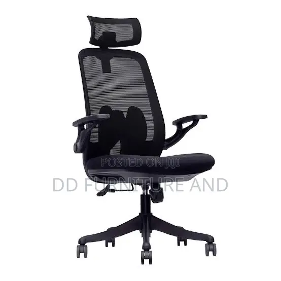 Black Mesh Office Chair with Adjustable Headrest - 1