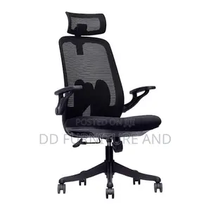 Black Mesh Office Chair with Adjustable Headrest