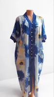 Blue Sunflower Bubu Kaftan - Free Size - 2