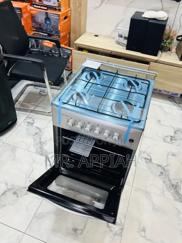 Durable Volcano Glass Lid 4 Gas Cooker with Oven & Grill (Gray) - 1