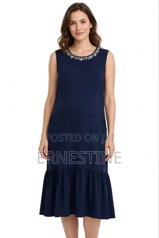 Below Knee Maternity Dress with Crystal Beading - 1