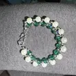 Emerald Green Beaded Pearl Bracelet - 4