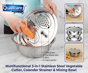 3-in-1 Stainless Steel Vegetable Cutter, Colander & Mixing Bowl