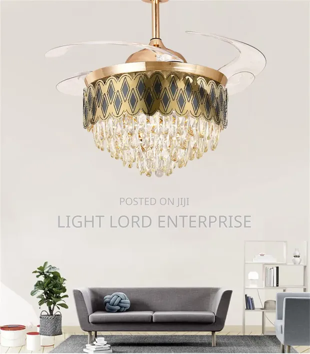 Eurolux Leopard Skin Retractable Ceiling Fan Chandelier with LED Light - 1