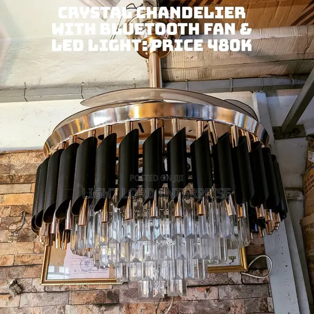Bronze Chandelier Retractable Ceiling Fan with LED Light - 1
