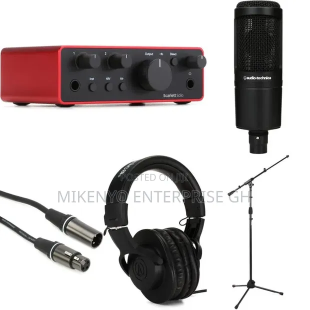 Focusrite Scarlett Solo 4th Gen, AT2020 Mic, M20x Headphones Bundle - 1
