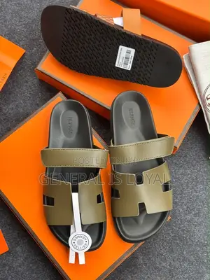 Hermès Chypre Sandals in Khaki Green Calfskin