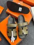 Hermès Chypre Sandals in Khaki Green Calfskin - 1