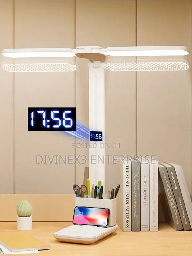 Foldable LED Desk Lamp with Digital Clock & Stationery Box - 1