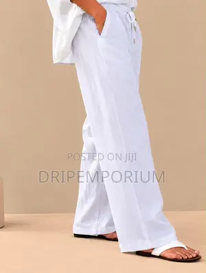 Premium Light Grey Linen Drawstring Trousers