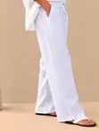 Premium Light Grey Linen Drawstring Trousers - 1