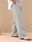 Premium Light Grey Linen Drawstring Trousers - 5