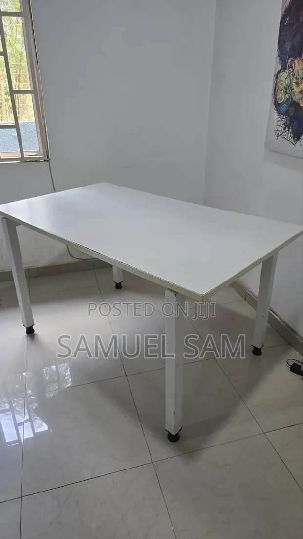 White Wooden Dining Table (Seats 6) - 1
