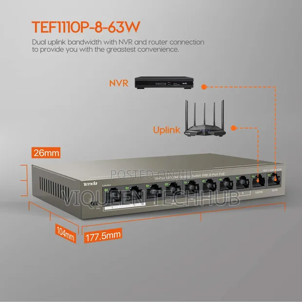 Tenda TEF11109P-8-63W PoE Switch - 1