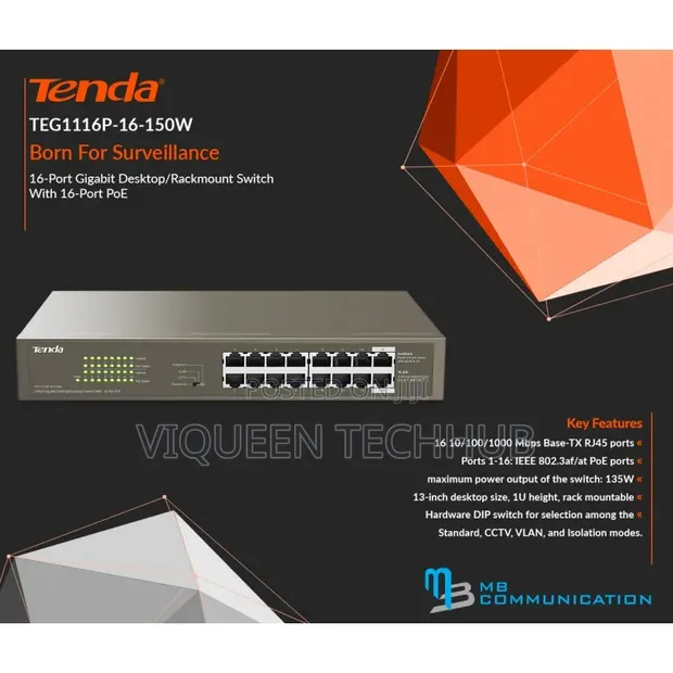 Tenda TEG1116P-16-150W 16-Port Gigabit PoE Switch - 1