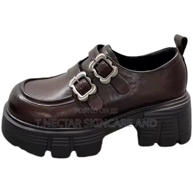 Dark Brown Double-Buckle Platform Loafers - 1