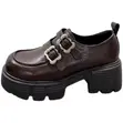 Dark Brown Double-Buckle Platform Loafers - 1