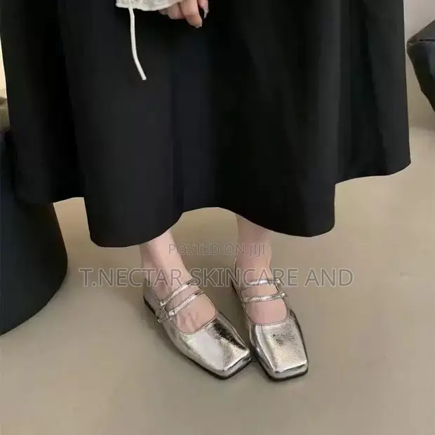 Silver Strappy Square-Toe Flats - Size 38-40 - 1