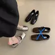 Silver Strappy Square-Toe Flats - Size 38-40 - 2