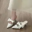 Satin Bow Mule Heels - Ivory - 1