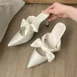 Satin Bow Mule Heels - Ivory - 2