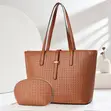 Woven Pattern Leather Tote Bag Set - 2-in-1 Women's Work Handbag - 1