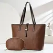 Woven Pattern Leather Tote Bag Set - 2-in-1 Women's Work Handbag - 2