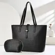 Woven Pattern Leather Tote Bag Set - 2-in-1 Women's Work Handbag - 4