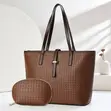 Woven Pattern Leather Tote Bag Set - 2-in-1 Women's Work Handbag - 5