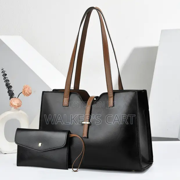 Women's 2-Piece Black & Tan Tote Bag Set - 1