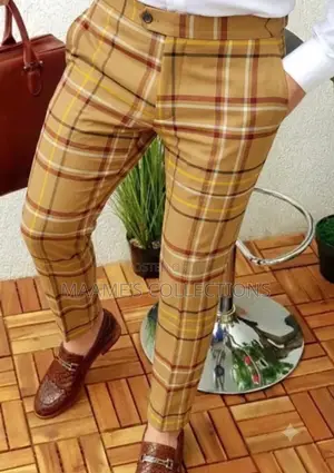 Men's Stylish Pink Plaid Slim-Fit Trousers