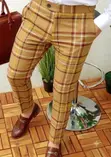Men's Stylish Pink Plaid Slim-Fit Trousers - 1