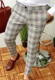 Men's Stylish Pink Plaid Slim-Fit Trousers - 3
