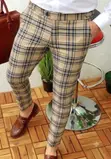 Men's Stylish Pink Plaid Slim-Fit Trousers - 4