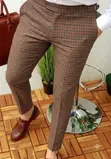 Men's Stylish Pink Plaid Slim-Fit Trousers - 5