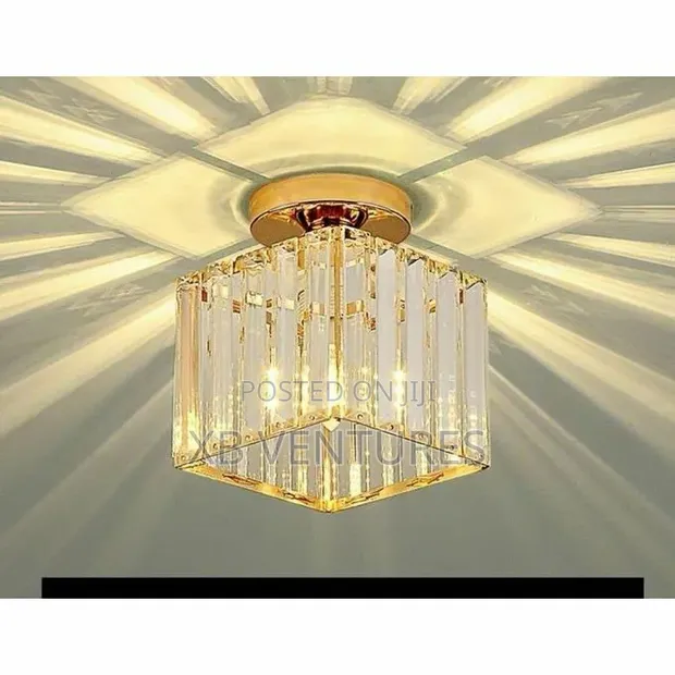 Gold Square LED Crystal Flush Mount Ceiling Light - 1