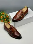 Berluti Brown Burnished Leather Double Monk Strap Loafers - 1