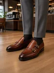 Berluti Brown Burnished Leather Double Monk Strap Loafers - 3