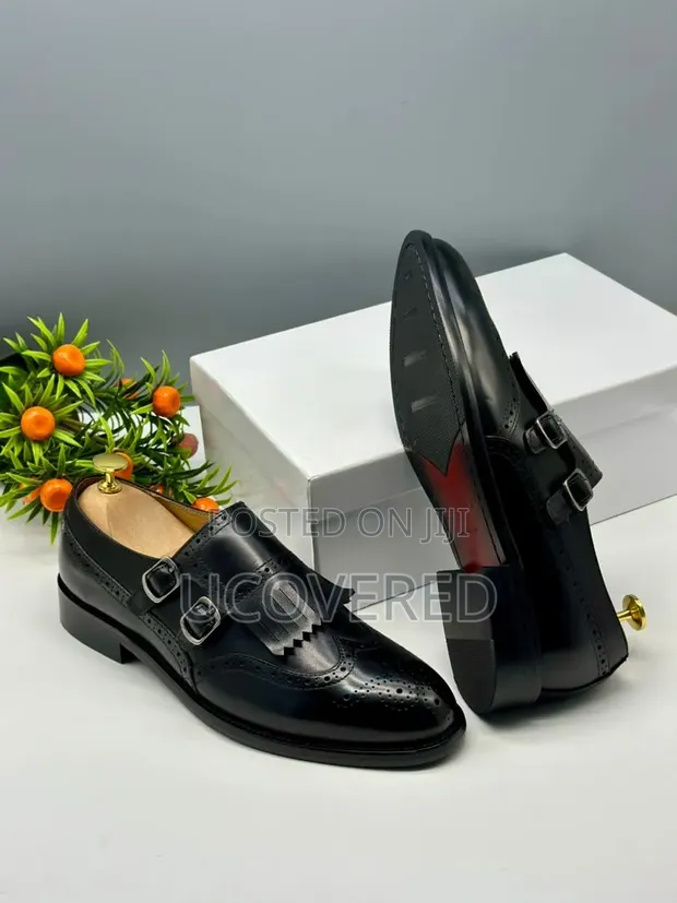 Berluti Black Leather Kiltie Double Monk Strap Shoes - 1