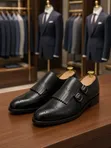 Berluti Black Leather Kiltie Double Monk Strap Shoes - 3