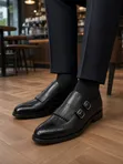 Berluti Black Leather Kiltie Double Monk Strap Shoes - 4