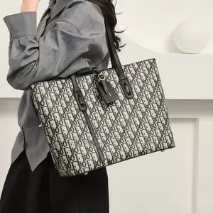 Designer Monogram Shoulder Tote Bag with Leather Tag