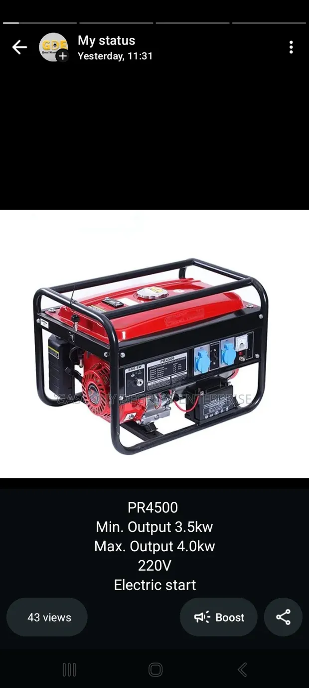 Gasoline Generator PR4500 3.5kW Electric Start - 1