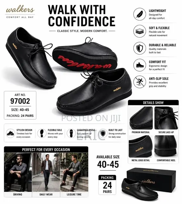 Men's Wallabees Leather Shoes - Black - 1