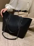 Women's Large Chain-Strap Leather Tote Bag - 3