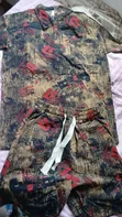 Men's Abstract Typography Print Short Set - Beige/Black - 2