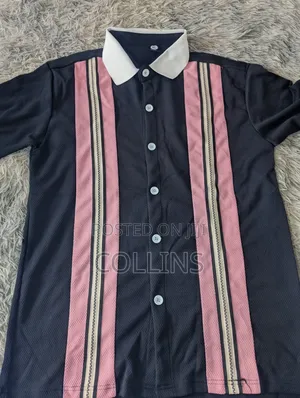 Men's Black Vintage Bowling Shirt - Pink & Stripe Panels