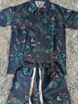 Men's Retro Geometric Print Short Set - Navy Blue - 1