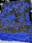 Royal Blue Lace Fabric with Floral Velvet Embellishments and Sequins - 2
