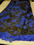 Royal Blue Lace Fabric with Floral Velvet Embellishments and Sequins - 3